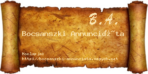 Bocsanszki Annunciáta névjegykártya